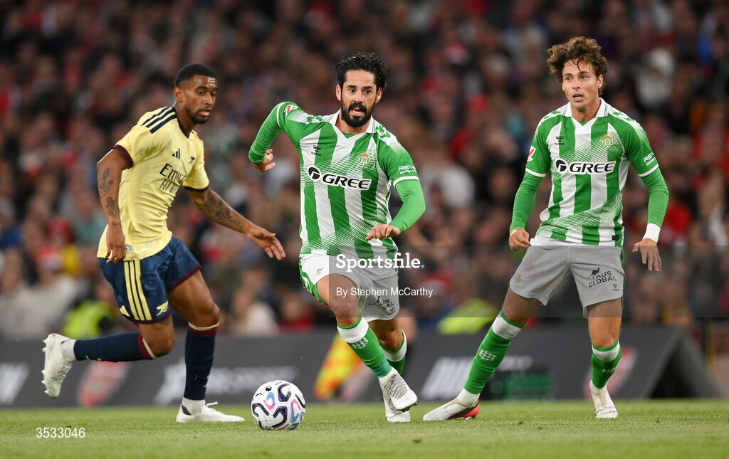 5 August 2026; Isco Alarcon of Real Betis during the pre-season friendly match between Arsenal and Real Betis at the Aviva Stadium in Dublin. Photo by Stephen McCarthy/Sportsfile