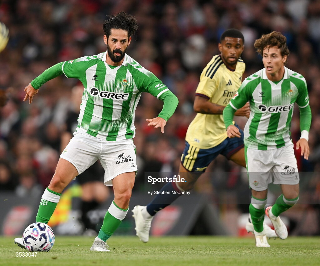 5 August 2026; Isco Alarcon of Real Betis during the pre-season friendly match between Arsenal and Real Betis at the Aviva Stadium in Dublin. Photo by Stephen McCarthy/Sportsfile