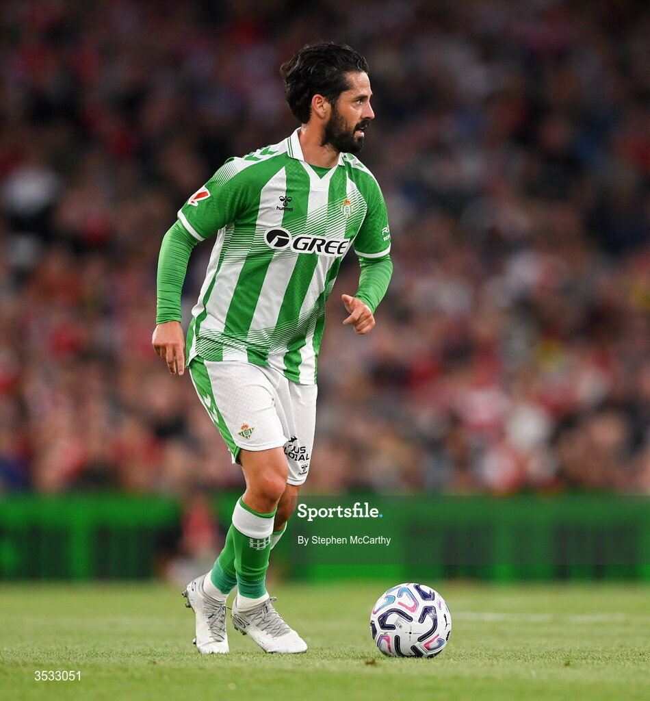 5 August 2026; Isco Alarcon of Real Betis during the pre-season friendly match between Arsenal and Real Betis at the Aviva Stadium in Dublin. Photo by Stephen McCarthy/Sportsfile