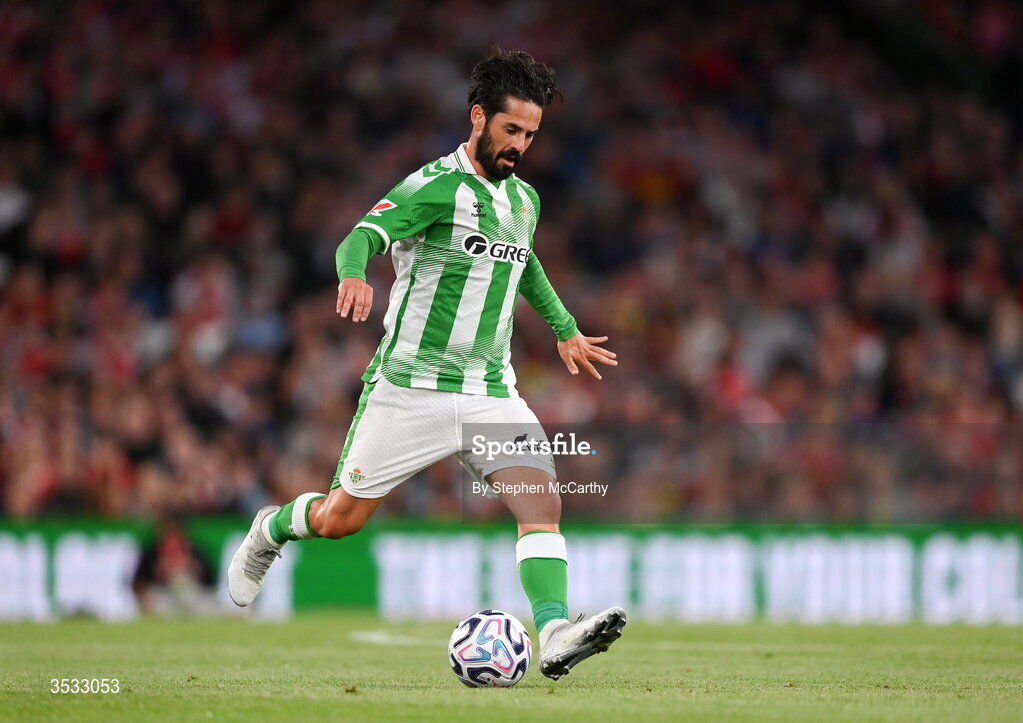 5 August 2026; Isco Alarcon of Real Betis during the pre-season friendly match between Arsenal and Real Betis at the Aviva Stadium in Dublin. Photo by Stephen McCarthy/Sportsfile