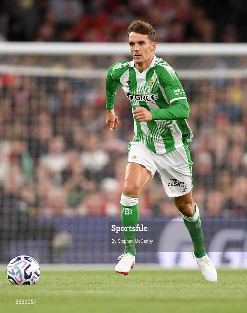 5 August 2026; Diego Llorente of Real Betis during the pre-season friendly match between Arsenal and Real Betis at the Aviva Stadium in Dublin. Photo by Stephen McCarthy/Sportsfile