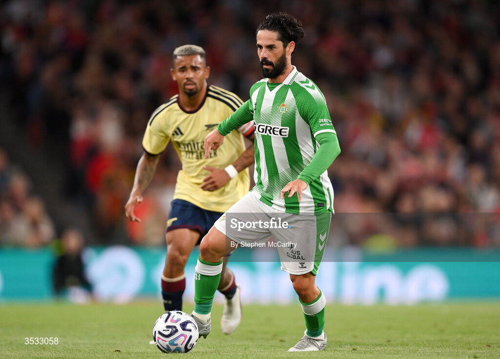 5 August 2026; Isco Alarcon of Real Betis during the pre-season friendly match between Arsenal and Real Betis at the Aviva Stadium in Dublin. Photo by Stephen McCarthy/Sportsfile
