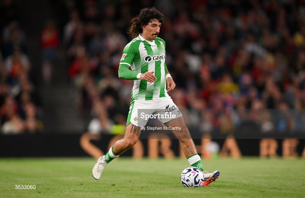 5 August 2026; Héctor Bellerín of Real Betis during the pre-season friendly match between Arsenal and Real Betis at the Aviva Stadium in Dublin. Photo by Stephen McCarthy/Sportsfile