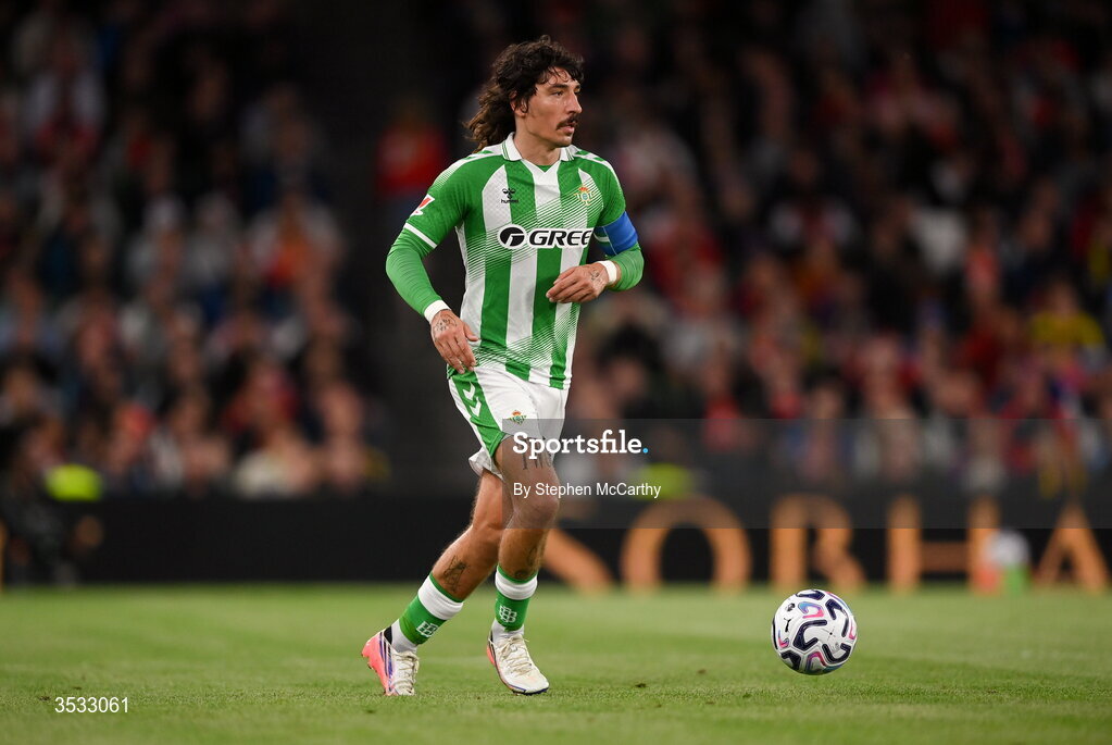 5 August 2026; Héctor Bellerín of Real Betis during the pre-season friendly match between Arsenal and Real Betis at the Aviva Stadium in Dublin. Photo by Stephen McCarthy/Sportsfile