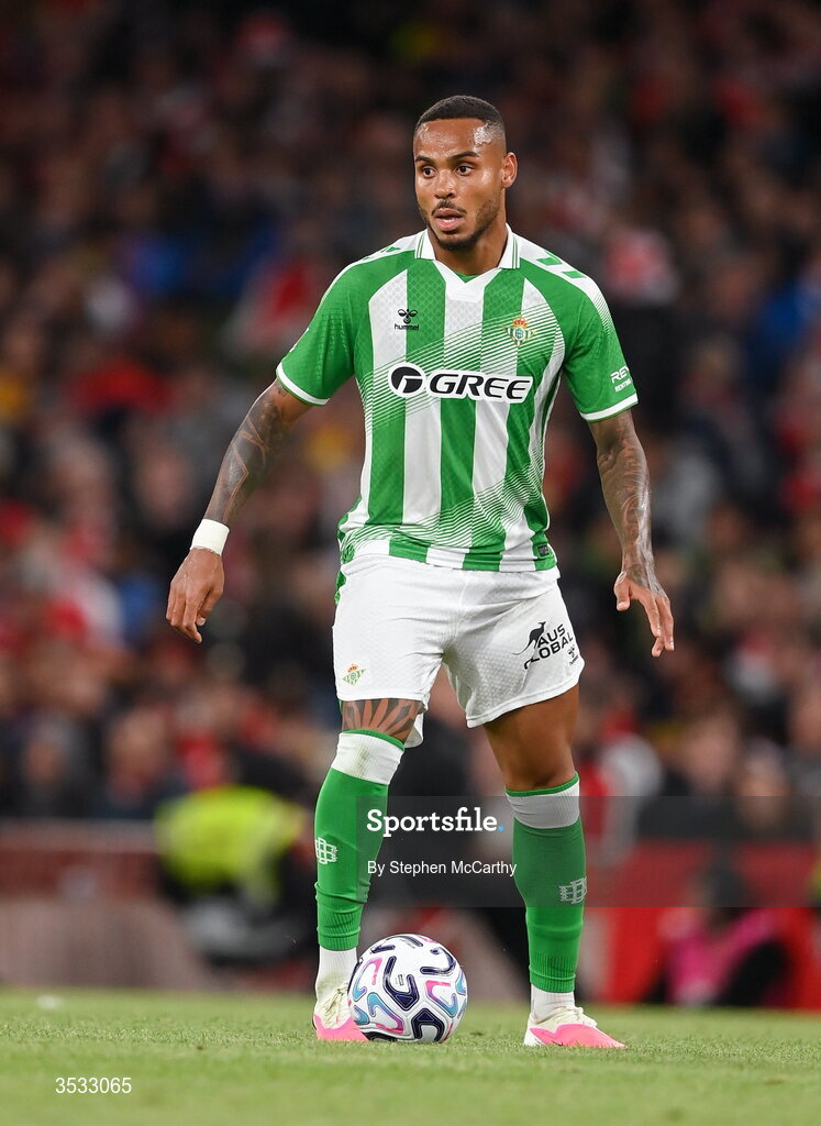 5 August 2026; Natan of Real Betis during the pre-season friendly match between Arsenal and Real Betis at the Aviva Stadium in Dublin. Photo by Stephen McCarthy/Sportsfile