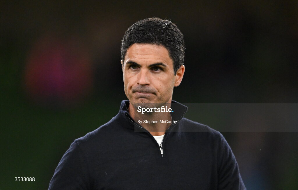 5 August 2026; Arsenal manager Mikel Arteta after the pre-season friendly match between Arsenal and Real Betis at the Aviva Stadium in Dublin. Photo by Stephen McCarthy/Sportsfile