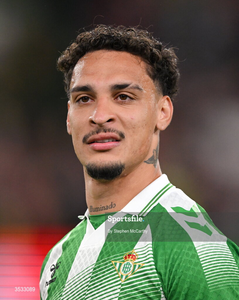 5 August 2026; Antony of Real Betis during the pre-season friendly match between Arsenal and Real Betis at the Aviva Stadium in Dublin. Photo by Stephen McCarthy/Sportsfile