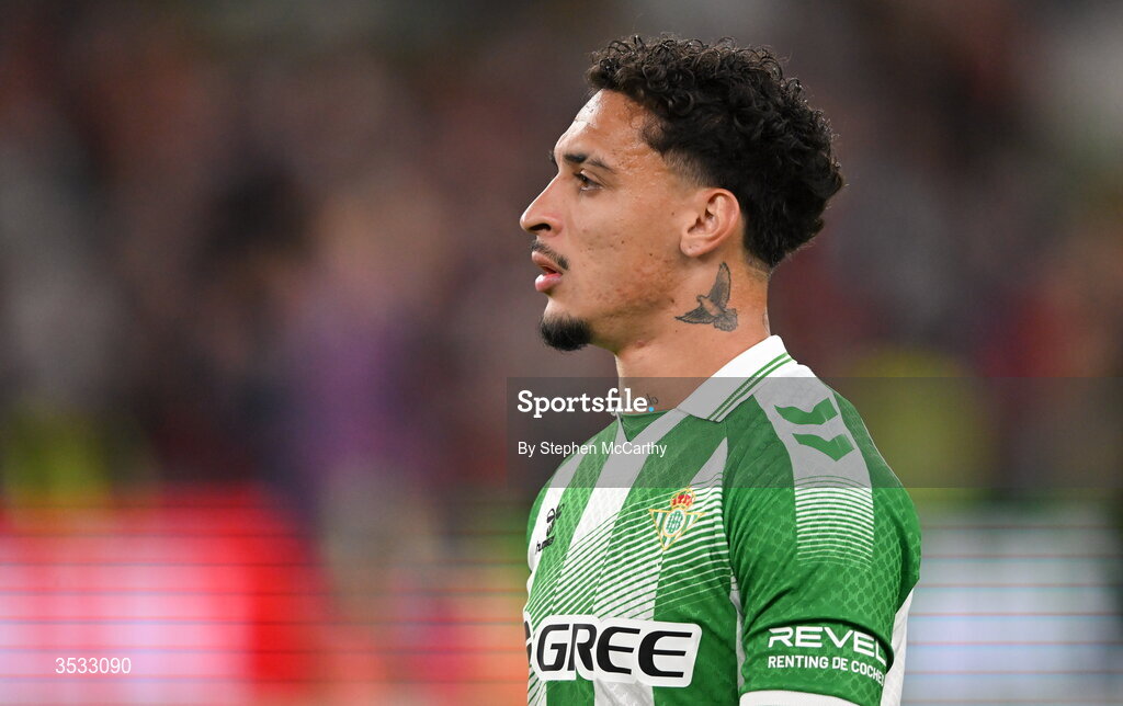 5 August 2026; Antony of Real Betis during the pre-season friendly match between Arsenal and Real Betis at the Aviva Stadium in Dublin. Photo by Stephen McCarthy/Sportsfile