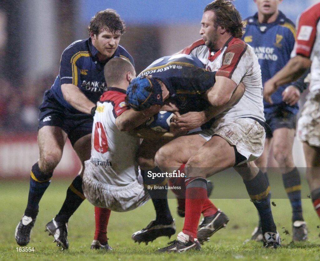 27 December 2004; David Quinlan, Leinster, in action against Adam Larkin, left, and Paul Steinmetz, Ulster. Celtic League 2004-2005, Pool 1, Leinster v Ulster, Donnybrook, Dublin. Picture credit; Brian Lawless / SPORTSFILE