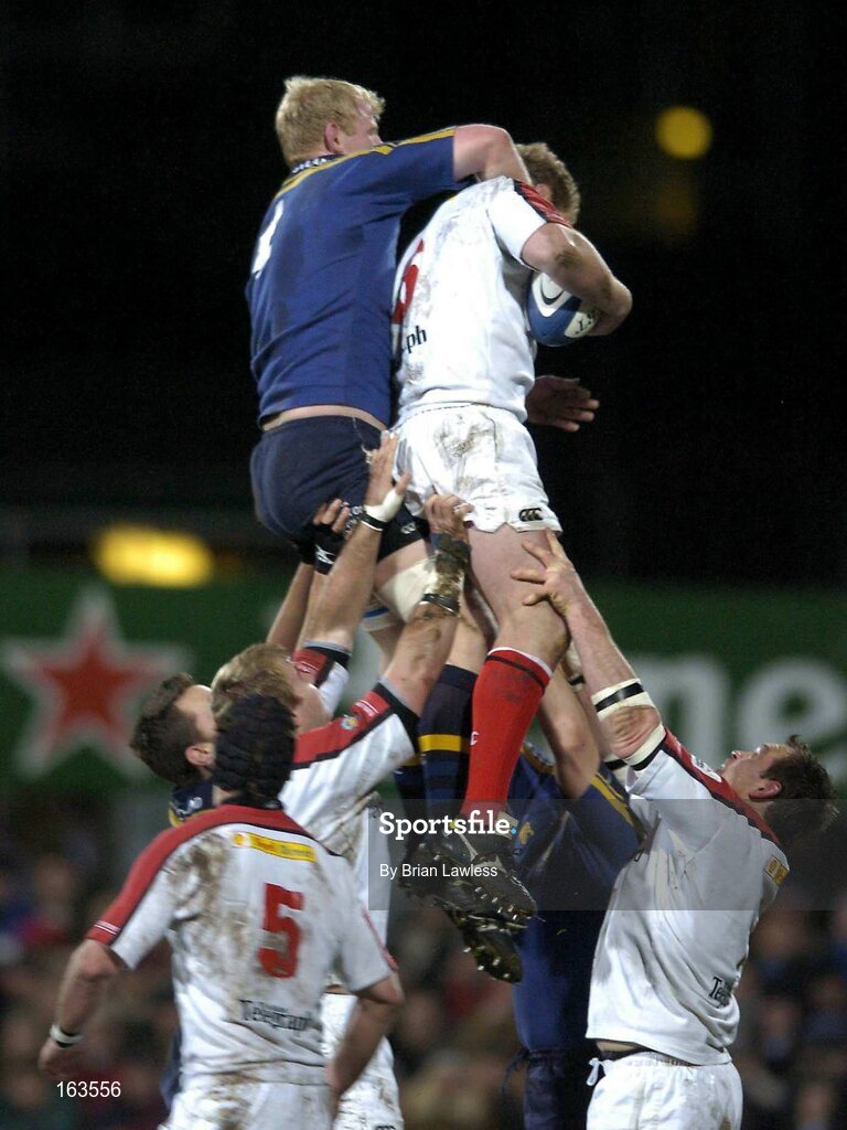 27 December 2004; Campbell Feather, Ulster, in action against Leo Cullen, Leinster. Celtic League 2004-2005, Pool 1, Leinster v Ulster, Donnybrook, Dublin. Picture credit; Brian Lawless / SPORTSFILE