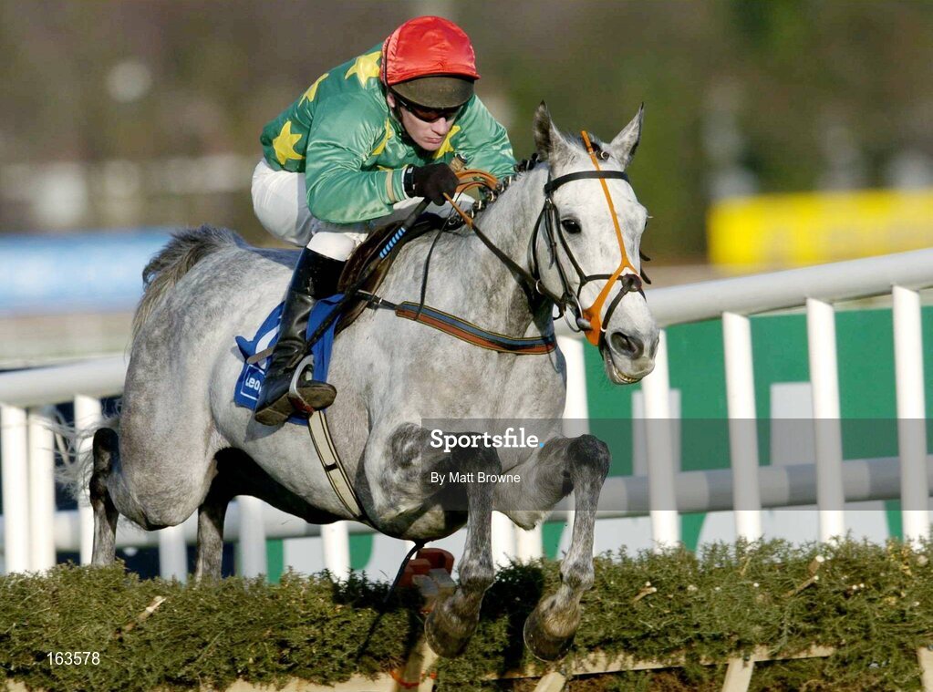 29 December 2004; Almier, with Paul Carberry up, jumps the last on their way to winning the Madigans Novice Handicap Hurdle. Leopardstown Racecourse, Dublin. Picture credit; Matt Browne / SPORTSFILE
