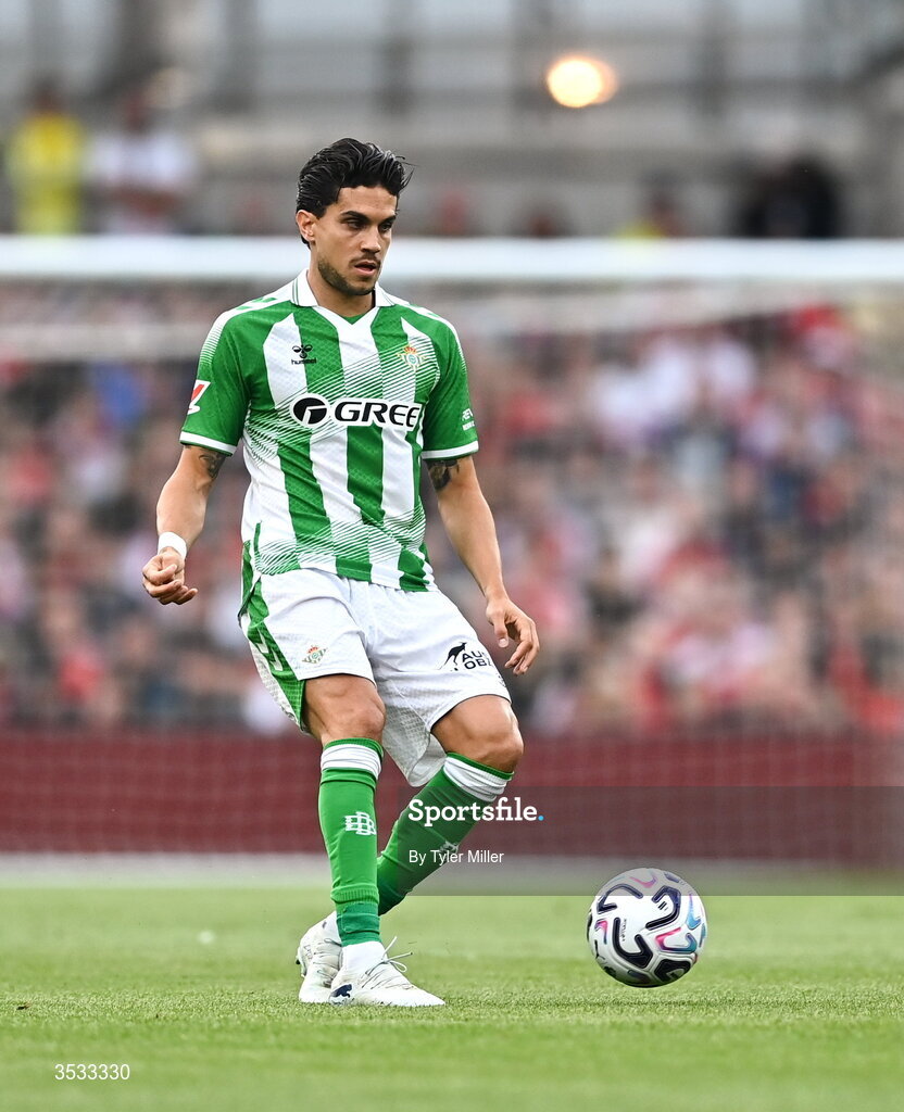 5 August 2026; Marc Bartra of Real Betis during the pre-season friendly match between Arsenal and Real Betis at the Aviva Stadium in Dublin. Photo by Tyler Miller/Sportsfile