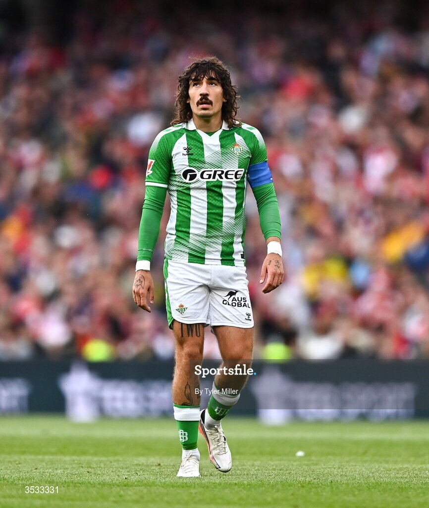 5 August 2026; Héctor Bellerín of Real Betis during the pre-season friendly match between Arsenal and Real Betis at the Aviva Stadium in Dublin. Photo by Tyler Miller/Sportsfile