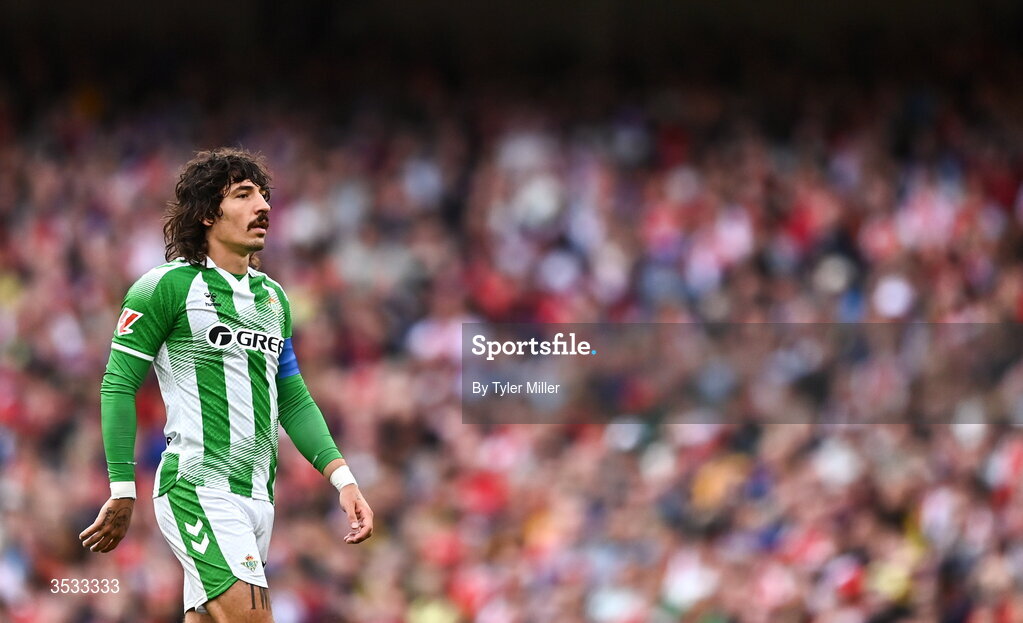 5 August 2026; Héctor Bellerín of Real Betis during the pre-season friendly match between Arsenal and Real Betis at the Aviva Stadium in Dublin. Photo by Tyler Miller/Sportsfile