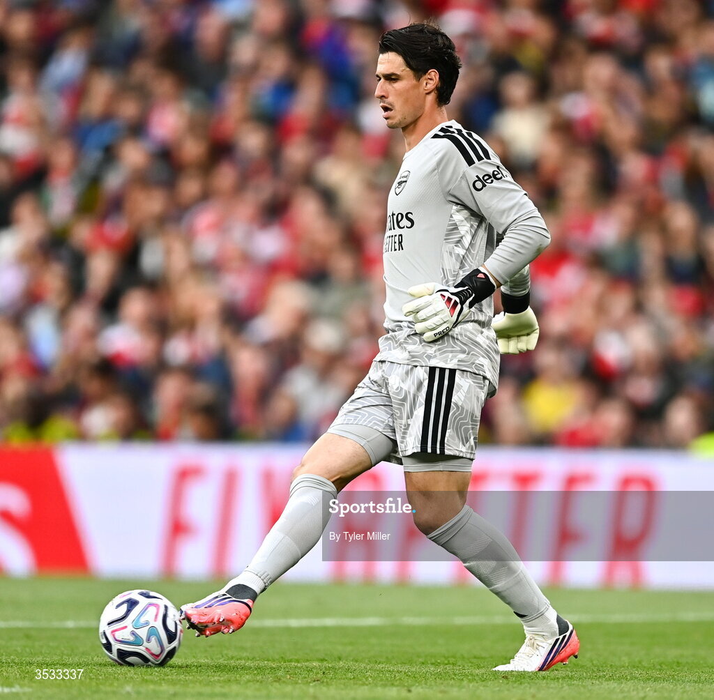 5 August 2026; Arsenal goalkeeper Kepa Arrizabalaga during the pre-season friendly match between Arsenal and Real Betis at the Aviva Stadium in Dublin. Photo by Tyler Miller/Sportsfile