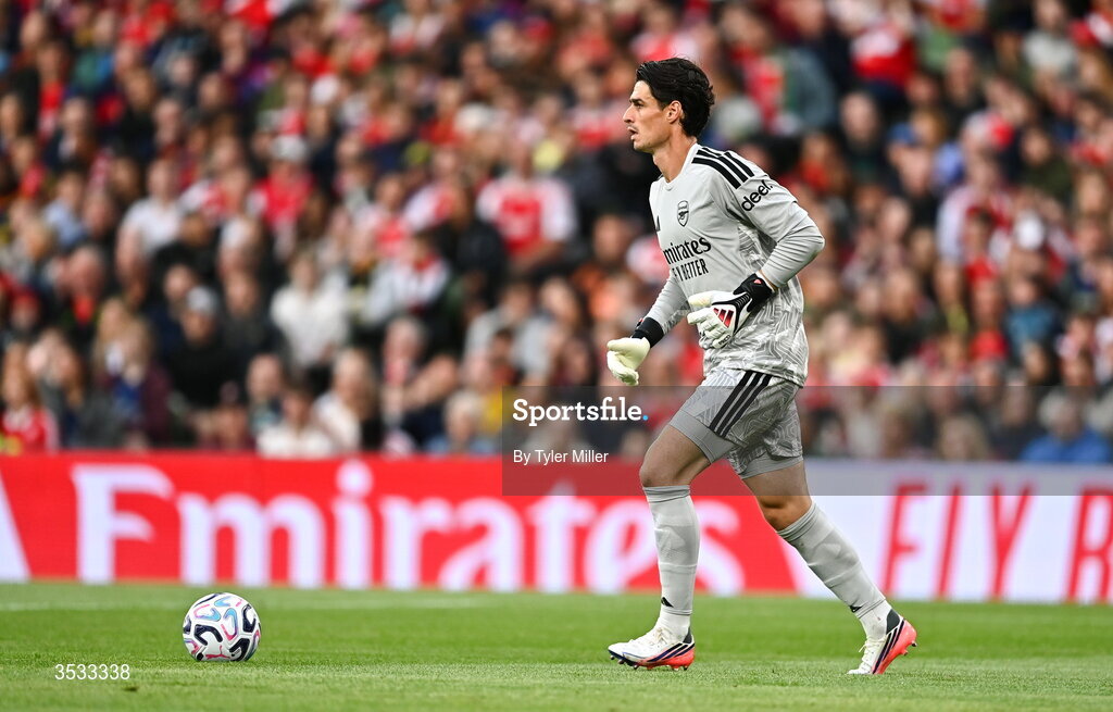 5 August 2026; Arsenal goalkeeper Kepa Arrizabalaga during the pre-season friendly match between Arsenal and Real Betis at the Aviva Stadium in Dublin. Photo by Tyler Miller/Sportsfile