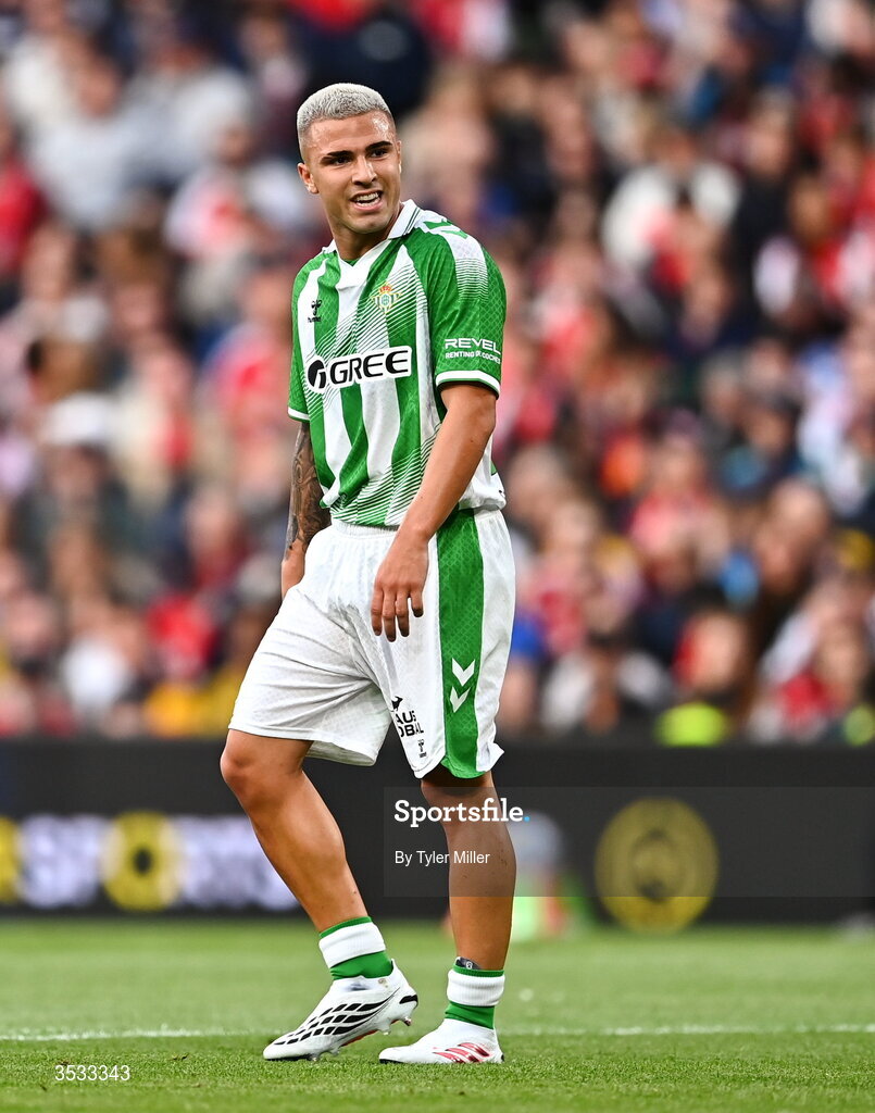 5 August 2026; Pablo Garcia of Real Betis during the pre-season friendly match between Arsenal and Real Betis at the Aviva Stadium in Dublin. Photo by Tyler Miller/Sportsfile
