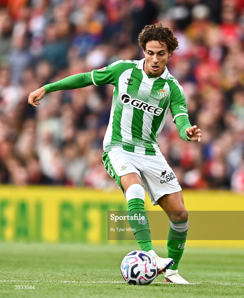 5 August 2026; Rodrigo Riquelme of Real Betis during the pre-season friendly match between Arsenal and Real Betis at the Aviva Stadium in Dublin. Photo by Tyler Miller/Sportsfile Photo by Tyler Miller/Sportsfile