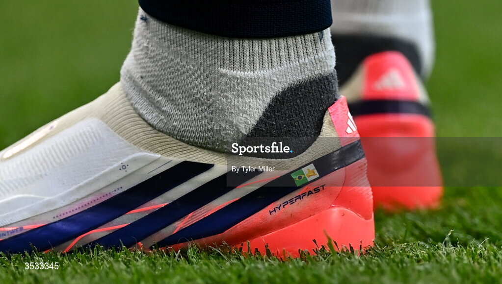 5 August 2026; A detailed view of the boot of Gabriel Jesus of Arsenal during the pre-season friendly match between Arsenal and Real Betis at the Aviva Stadium in Dublin. Photo by Tyler Miller/Sportsfile
