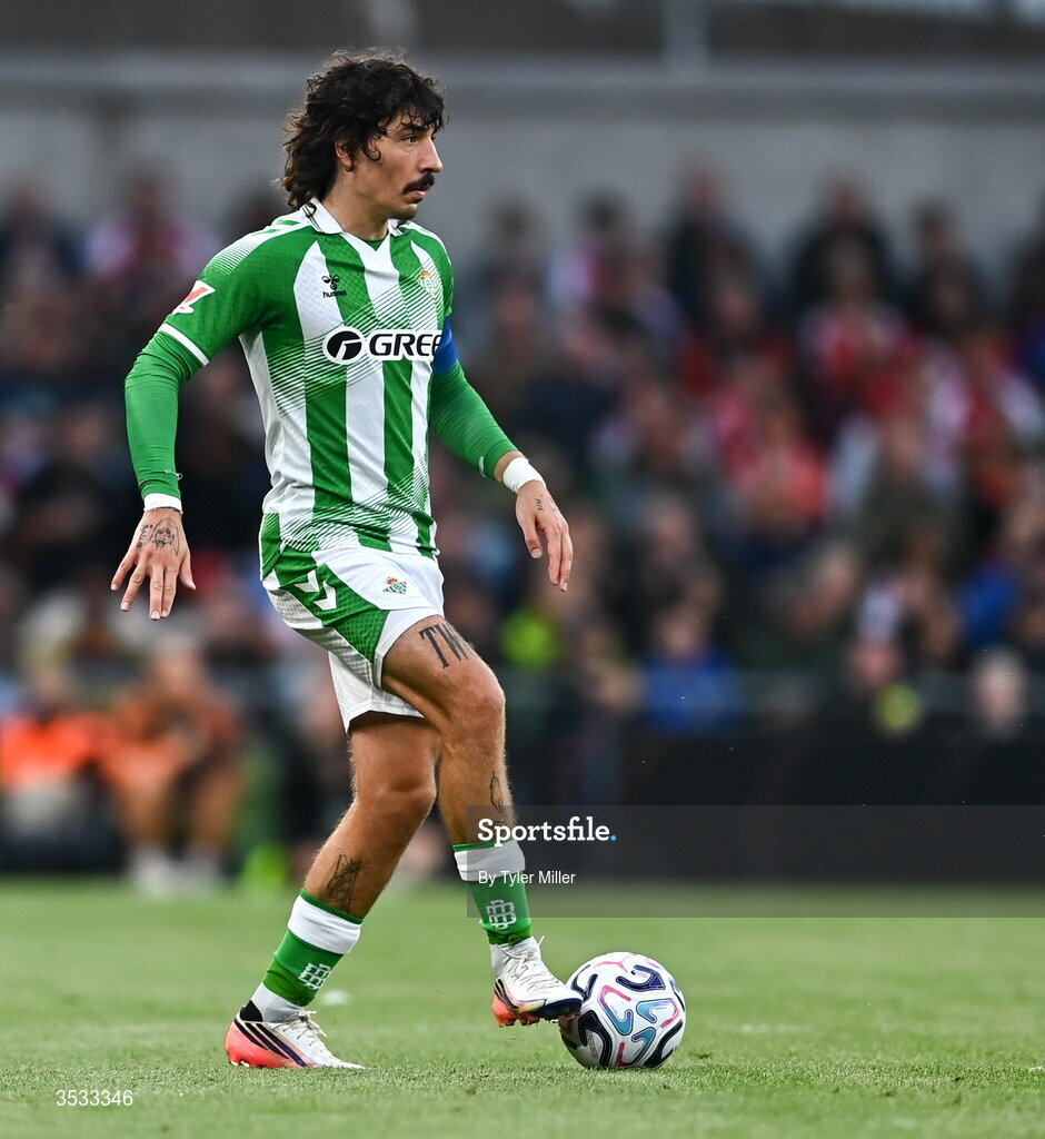 5 August 2026; Héctor Bellerín of Real Betis during the pre-season friendly match between Arsenal and Real Betis at the Aviva Stadium in Dublin. Photo by Tyler Miller/Sportsfile