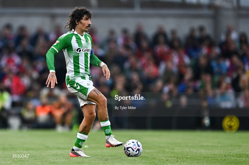5 August 2026; Héctor Bellerín of Real Betis during the pre-season friendly match between Arsenal and Real Betis at the Aviva Stadium in Dublin. Photo by Tyler Miller/Sportsfile