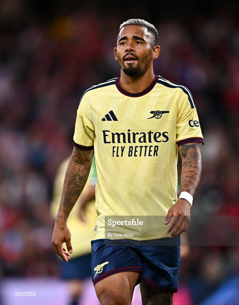 5 August 2026; Gabriel Jesus of Arsenal during the pre-season friendly match between Arsenal and Real Betis at the Aviva Stadium in Dublin. Photo by Tyler Miller/Sportsfile