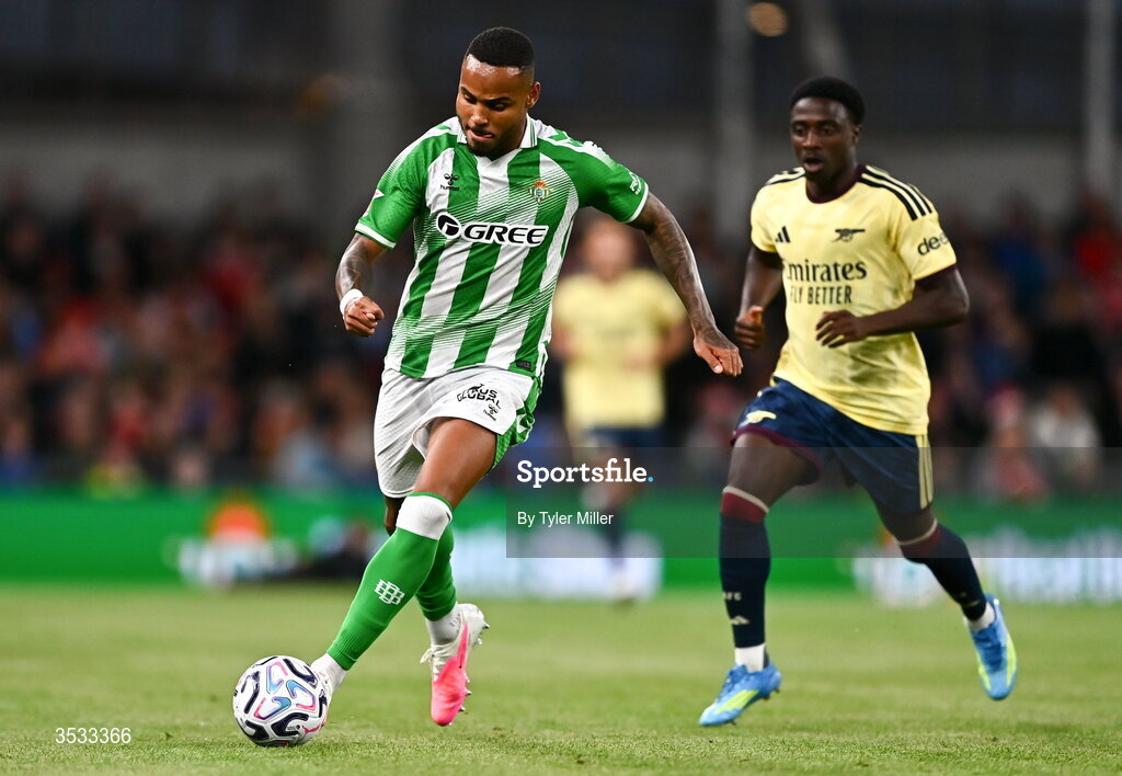 5 August 2026; Natan of Real Betis during the pre-season friendly match between Arsenal and Real Betis at the Aviva Stadium in Dublin. Photo by Tyler Miller/Sportsfile