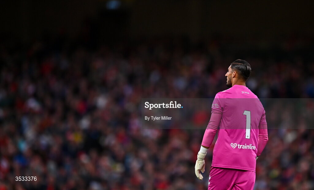 5 August 2026; Real Betis goalkeeper Álvaro Valles during the pre-season friendly match between Arsenal and Real Betis at the Aviva Stadium in Dublin. Photo by Tyler Miller/Sportsfile
