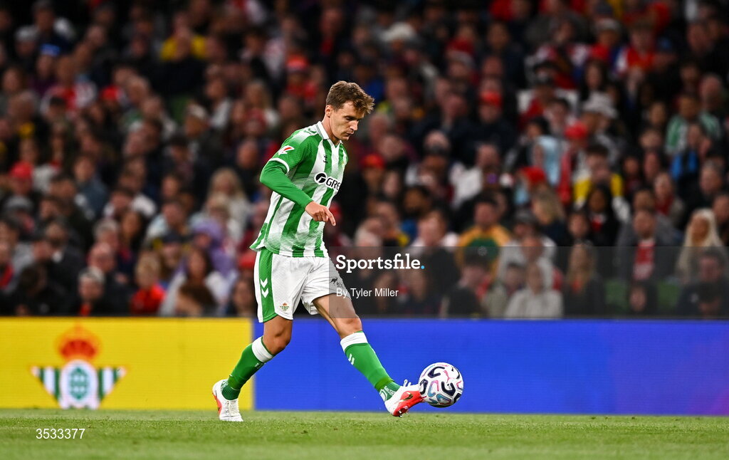 5 August 2026; Diego Llorente of Real Betis during the pre-season friendly match between Arsenal and Real Betis at the Aviva Stadium in Dublin. Photo by Tyler Miller/Sportsfile