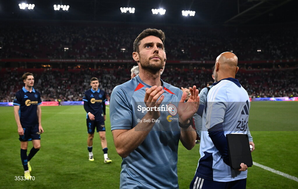 6 August 2026; Shelbourne head coach John Russell after the UEFA Conference League Third Qualifying Round first leg match between Ajax and Shelbourne at Johan Cruyff Arena in Amsterdam, Netherlands. Photo by Seb Daly/Sportsfile
