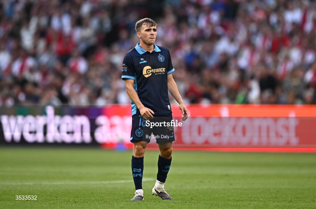 6 August 2026; James Norris of Shelbourne during the UEFA Conference League Third Qualifying Round first leg match between Ajax and Shelbourne at Johan Cruyff Arena in Amsterdam, Netherlands. Photo by Seb Daly/Sportsfile