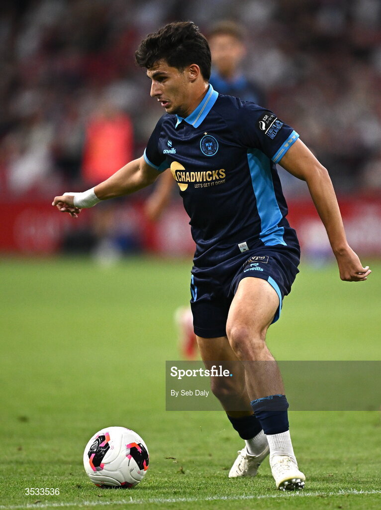 6 August 2026; Rodrigo Freitas of Shelbourne during the UEFA Conference League Third Qualifying Round first leg match between Ajax and Shelbourne at Johan Cruyff Arena in Amsterdam, Netherlands. Photo by Seb Daly/Sportsfile
