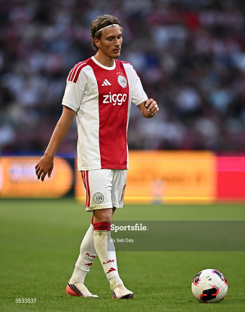 6 August 2026; Mika Godts of Ajax during the UEFA Conference League Third Qualifying Round first leg match between Ajax and Shelbourne at Johan Cruyff Arena in Amsterdam, Netherlands. Photo by Seb Daly/Sportsfile