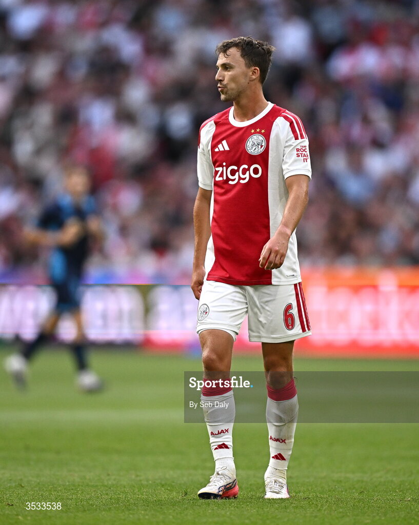 6 August 2026; Youri Regeer of Ajax during the UEFA Conference League Third Qualifying Round first leg match between Ajax and Shelbourne at Johan Cruyff Arena in Amsterdam, Netherlands. Photo by Seb Daly/Sportsfile