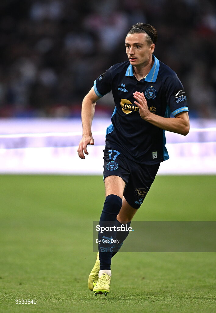 6 August 2026; Daniel Kelly of Shelbourne during the UEFA Conference League Third Qualifying Round first leg match between Ajax and Shelbourne at Johan Cruyff Arena in Amsterdam, Netherlands. Photo by Seb Daly/Sportsfile