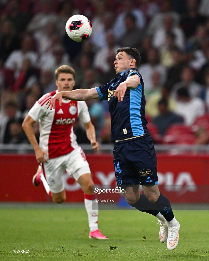 6 August 2026; Ali Coote of Shelbourne during the UEFA Conference League Third Qualifying Round first leg match between Ajax and Shelbourne at Johan Cruyff Arena in Amsterdam, Netherlands. Photo by Seb Daly/Sportsfile