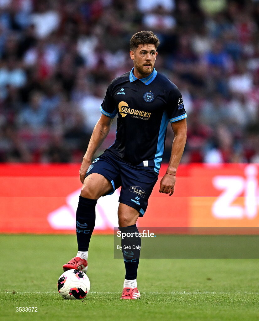 6 August 2026; Sam Bone of Shelbourne during the UEFA Conference League Third Qualifying Round first leg match between Ajax and Shelbourne at Johan Cruyff Arena in Amsterdam, Netherlands. Photo by Seb Daly/Sportsfile