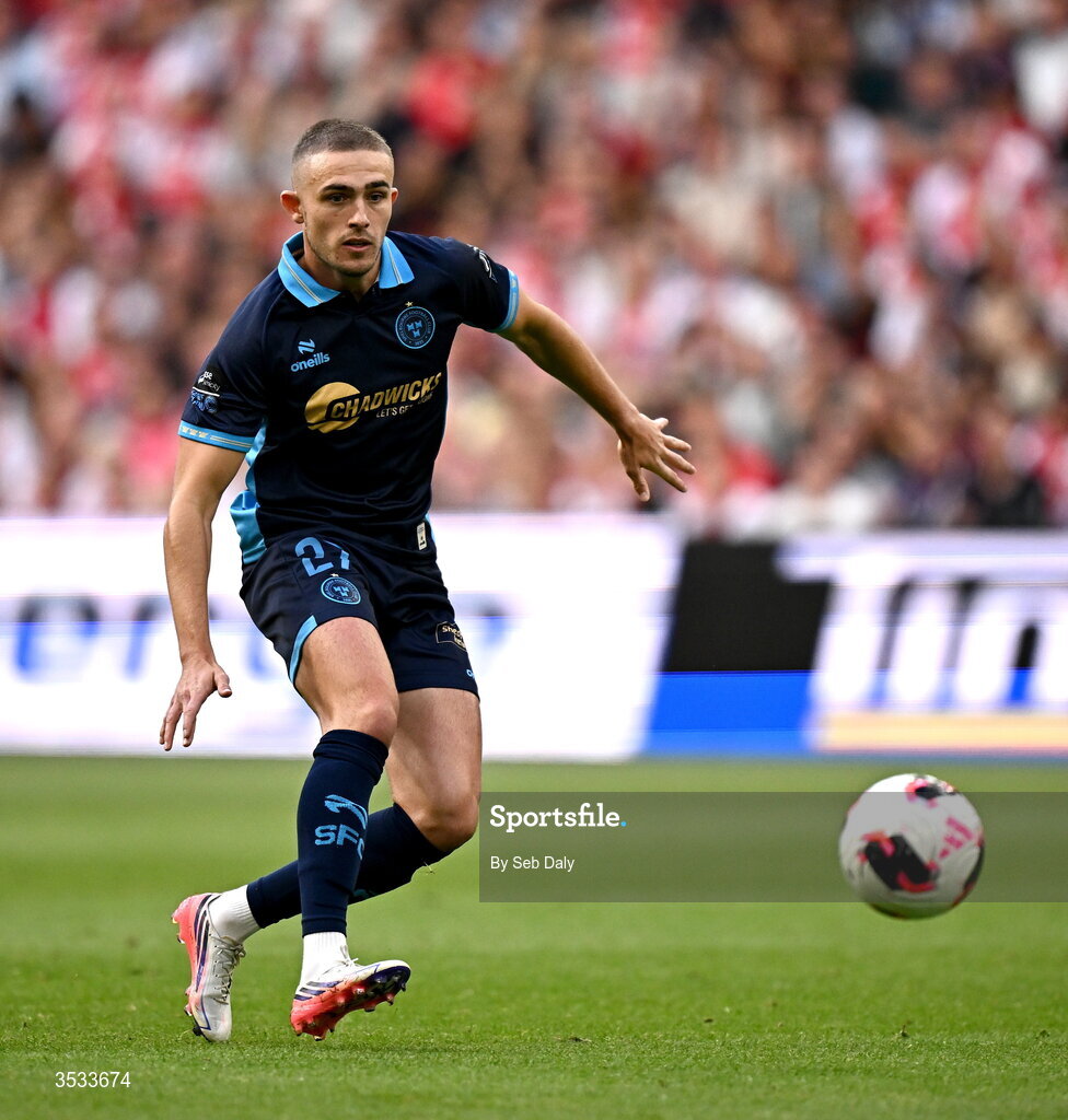 6 August 2026; Evan Caffrey of Shelbourne during the UEFA Conference League Third Qualifying Round first leg match between Ajax and Shelbourne at Johan Cruyff Arena in Amsterdam, Netherlands. Photo by Seb Daly/Sportsfile