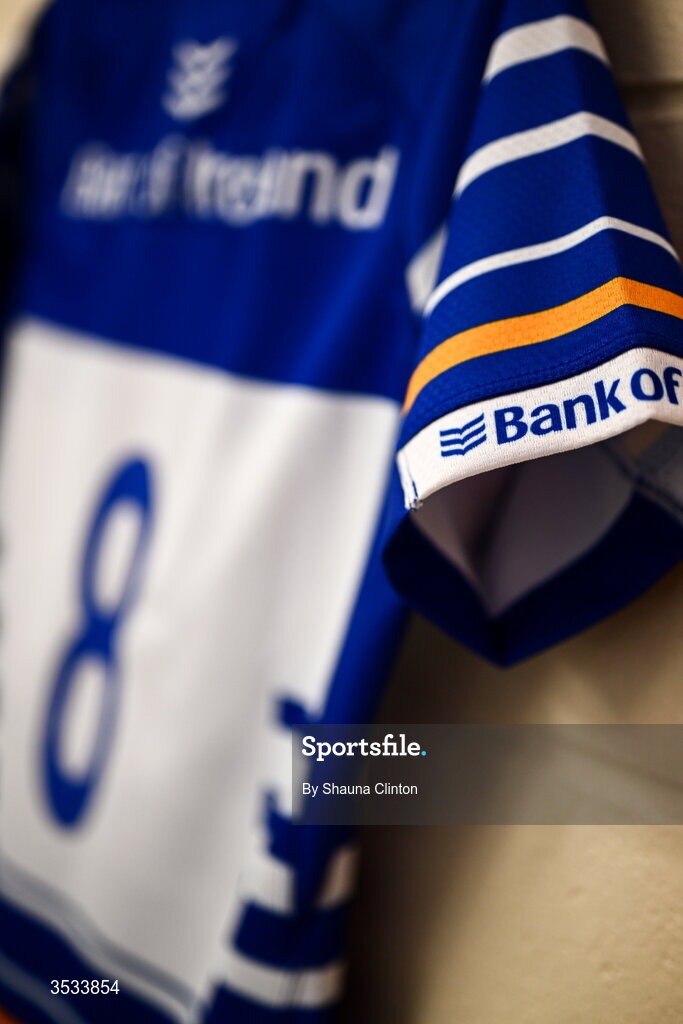 8 August 2026; The jersey of Erin King of Leinster is seen hanging in the dressing room ahead of the Vodafone Womens Interprovincial Championship Round 1 match between Munster and Leinster at Virgin Media Park in Cork. Photo by Shauna Clinton/Sportsfile