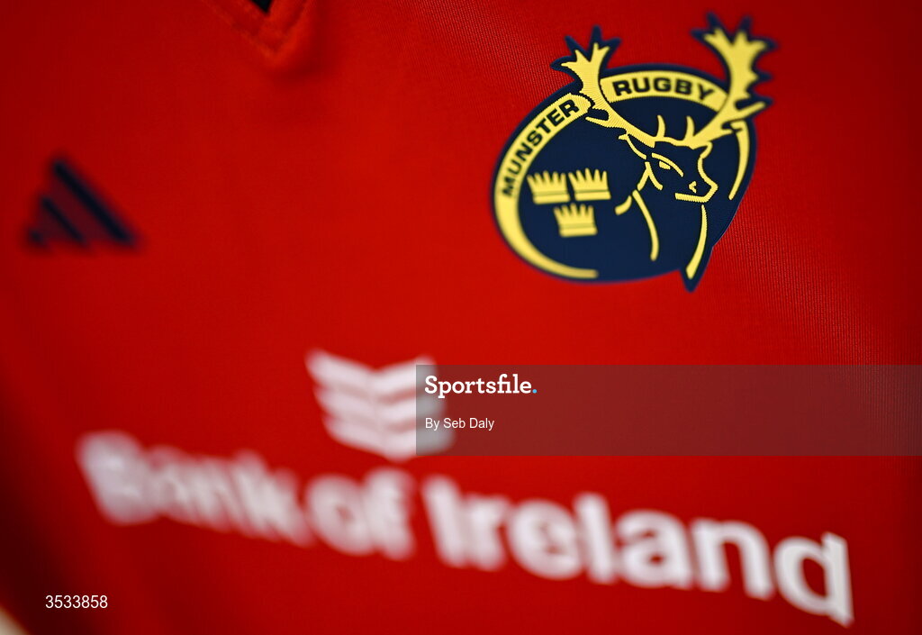 8 August 2026; A detailed view of the Munster crest before the Vodafone Womens Interprovincial Championship Round 1 match between Munster and Leinster at Virgin Media Park in Cork. Photo by Seb Daly/Sportsfile