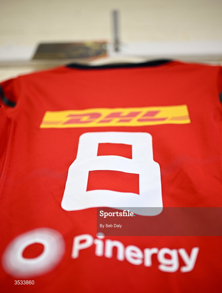 8 August 2026; A detailed view of the jersey of Munster captain Maeve Óg O’Leary hangs in the dressing room before the Vodafone Womens Interprovincial Championship Round 1 match between Munster and Leinster at Virgin Media Park in Cork. Photo by Seb Daly/Sportsfile