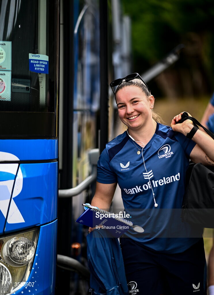 8 August 2026; Leinster captain Sarah Delaney arrives ahead of the Vodafone Womens Interprovincial Championship Round 1 match between Munster and Leinster at Virgin Media Park in Cork. Photo by Shauna Clinton/Sportsfile