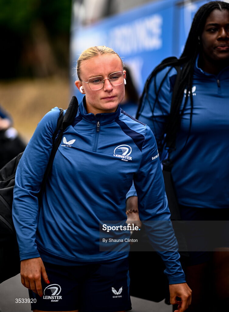 8 August 2026; Emma Tilly of Leinster arrives ahead of the Vodafone Womens Interprovincial Championship Round 1 match between Munster and Leinster at Virgin Media Park in Cork. Photo by Shauna Clinton/Sportsfile