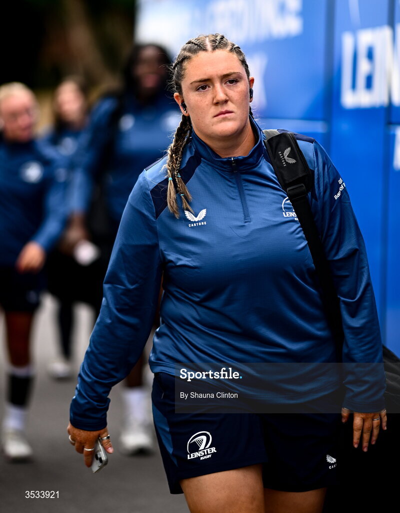 8 August 2026; Hannah Wilson of Leinster arrives ahead of the Vodafone Womens Interprovincial Championship Round 1 match between Munster and Leinster at Virgin Media Park in Cork. Photo by Shauna Clinton/Sportsfile