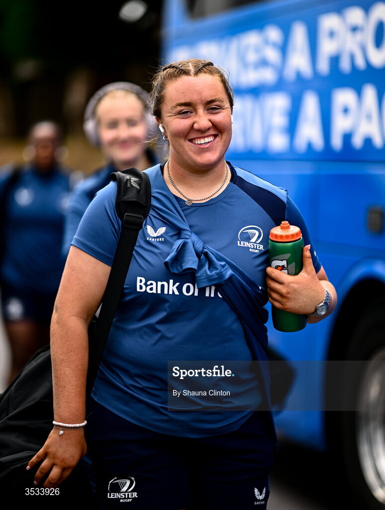 8 August 2026; Emma-Jane Wilson of Leinster arrives ahead of the Vodafone Womens Interprovincial Championship Round 1 match between Munster and Leinster at Virgin Media Park in Cork. Photo by Shauna Clinton/Sportsfile