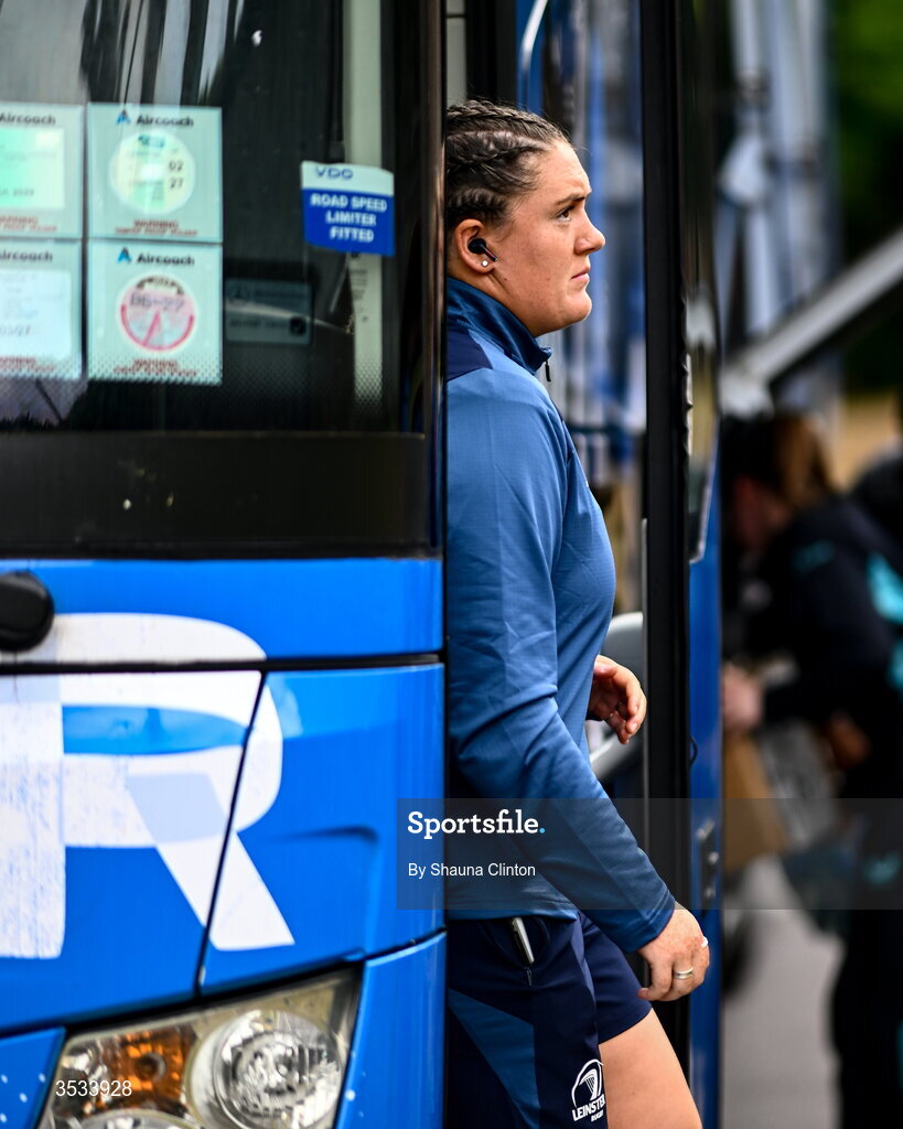 8 August 2026; Hannah Wilson of Leinster arrives ahead of the Vodafone Womens Interprovincial Championship Round 1 match between Munster and Leinster at Virgin Media Park in Cork. Photo by Shauna Clinton/Sportsfile
