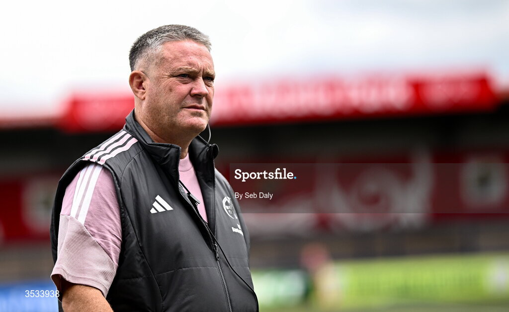 8 August 2026; Munster head coach Matt Brown before the Vodafone Womens Interprovincial Championship Round 1 match between Munster and Leinster at Virgin Media Park in Cork. Photo by Seb Daly/Sportsfile