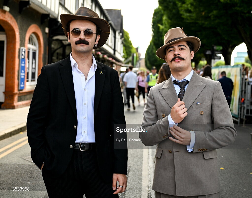 8 August 2026; Showjumping spectators Arsal Rehber and Bilge Gumus, from Ankara, Turkey during day four of the Gallagher Dublin Horse Show at the RDS in Dublin. Photo by Paul Phelan/Sportsfile