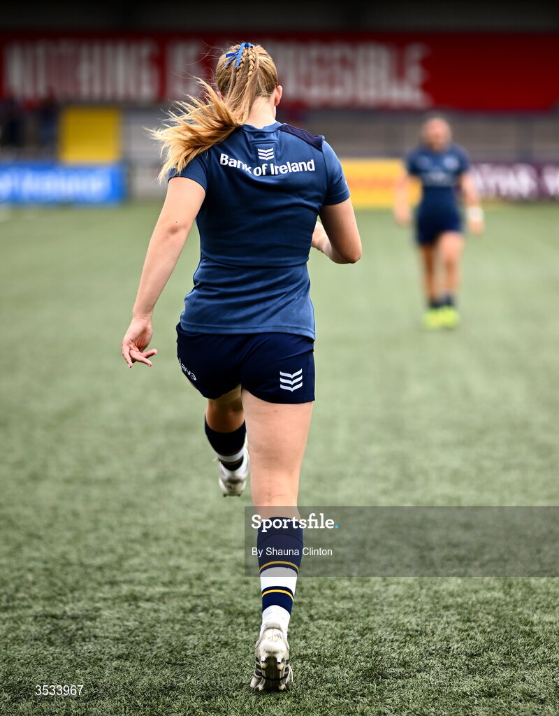 8 August 2026; Alex Connor of Leinster warms-up ahead of the Vodafone Womens Interprovincial Championship Round 1 match between Munster and Leinster at Virgin Media Park in Cork. Photo by Shauna Clinton/Sportsfile