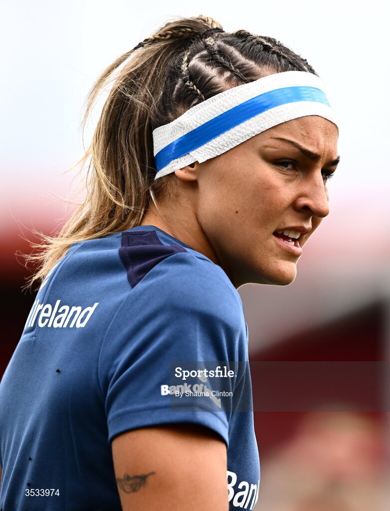 8 August 2026; Erin King of Leinster warms-up ahead of the Vodafone Womens Interprovincial Championship Round 1 match between Munster and Leinster at Virgin Media Park in Cork. Photo by Shauna Clinton/Sportsfile